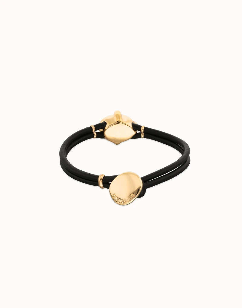 Leather bracelet with faceted black oval crystal