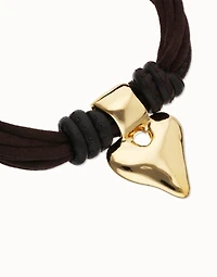 Bracelet in silk thread and brown leather with heart