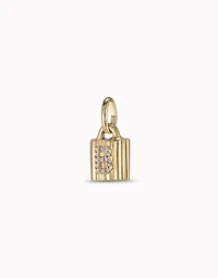 18K gold-plated padlock charm with topaz letter B