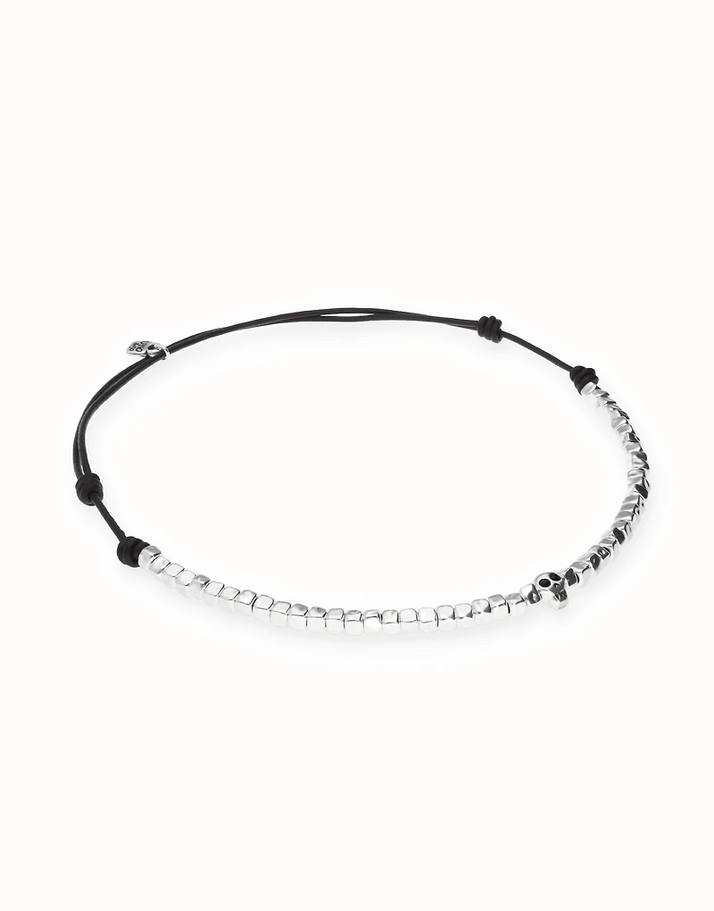 Leather necklace with beads and skull detail