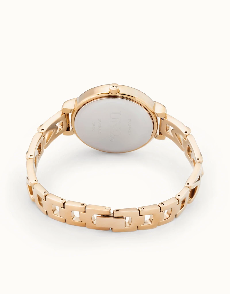 18K gold-plated watch with metal strap and round white dial