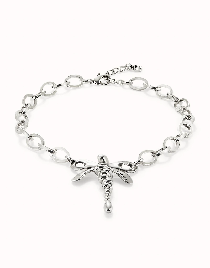 Short link chain necklace with dragonfly