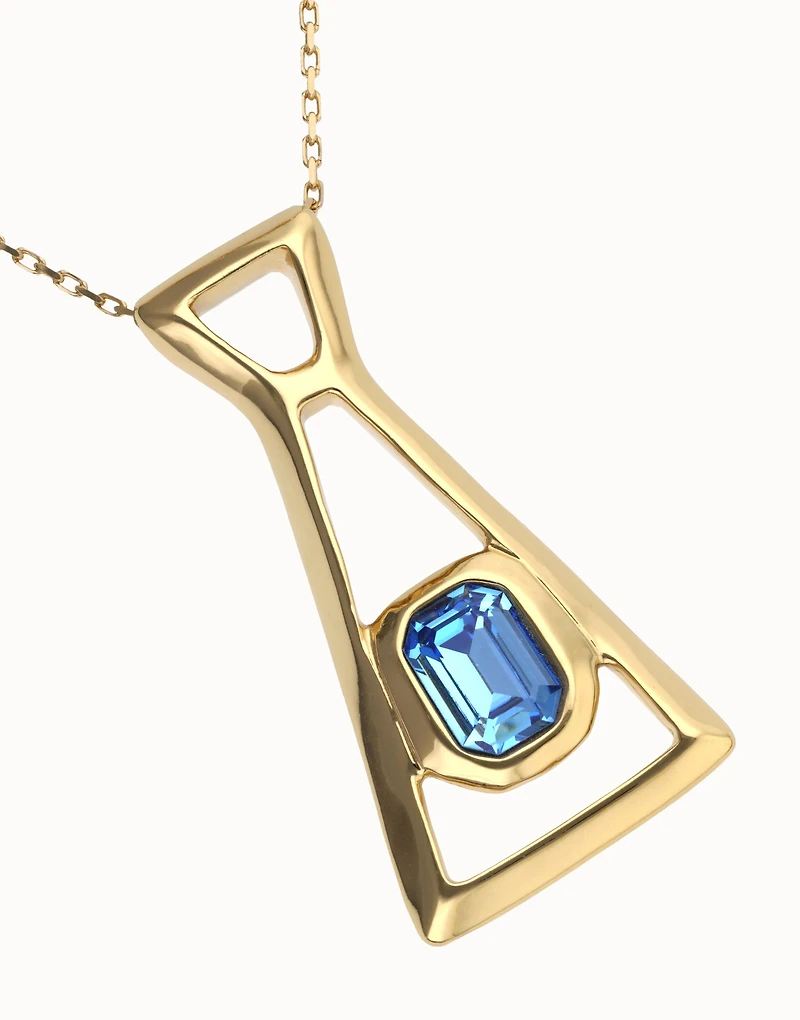 Long necklace with pendant and rectangular blue faceted crystal