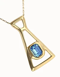 Long necklace with pendant and rectangular blue faceted crystal
