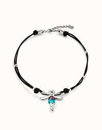 Leather pendant necklace with dragonfly