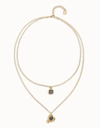 Multi-layer pendant link chain necklace with heart charm