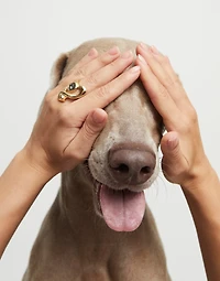 Ring with heart and central black crystal