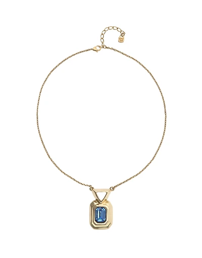 Necklace with rectangular blue faceted crystal