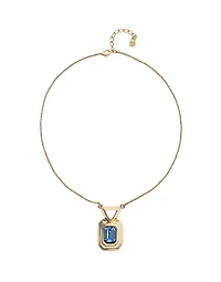 Necklace with rectangular blue faceted crystal