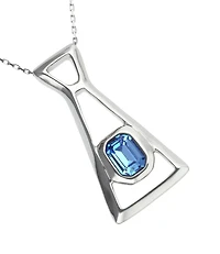 Long necklace with pendant and rectangular blue faceted crystal