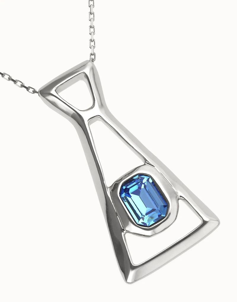 Long necklace with pendant and rectangular blue faceted crystal
