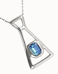 Long necklace with pendant and rectangular blue faceted crystal