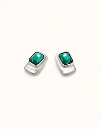 Rectangular-shaped earrings with green crystal