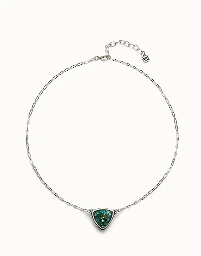 Pendant chain link necklace with green crystal