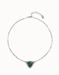 Pendant chain link necklace with green crystal