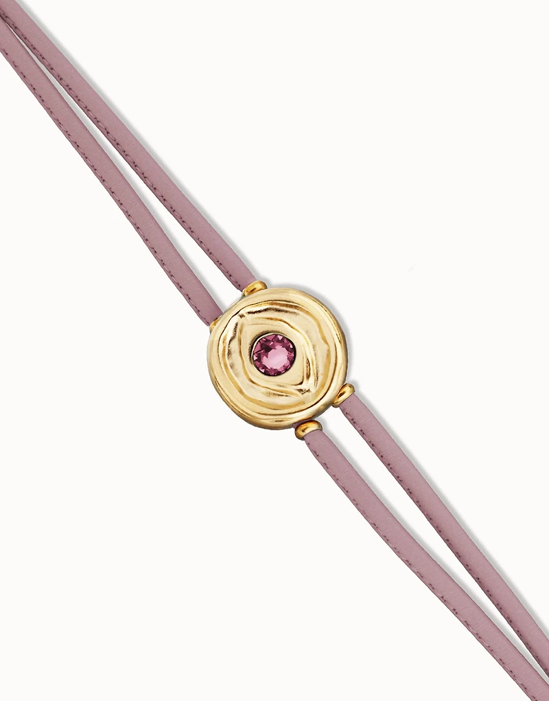 Double lilac leather birthstone bracelet with eye