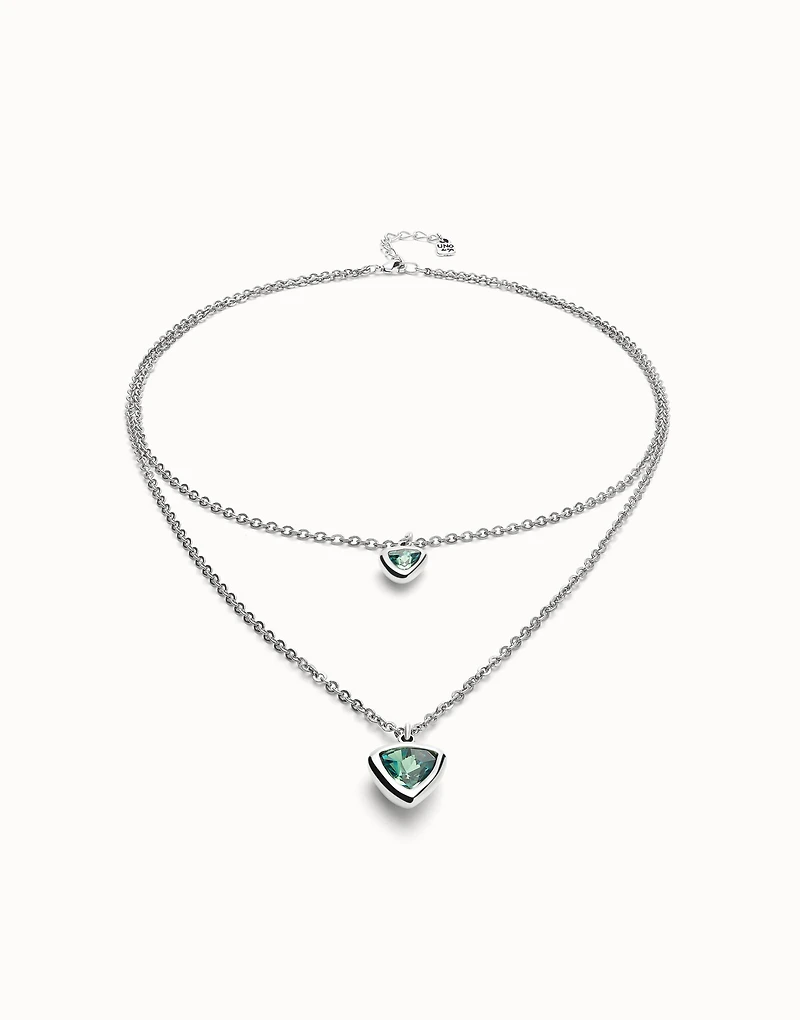 Multi-layer pendant link chain necklace with green crystal