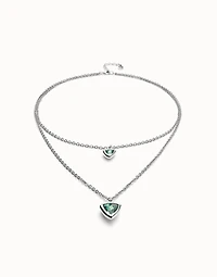Multi-layer pendant link chain necklace with green crystal