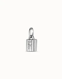 Sterling silver-plated padlock charm with topaz letter F