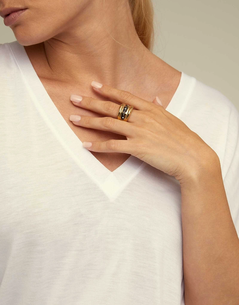 Ring with 3 grey crystals