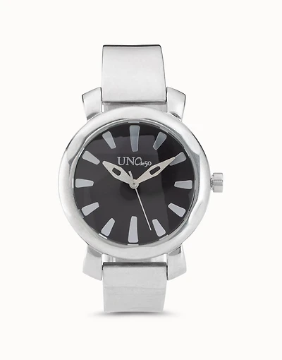 Silver plated watch with black dial