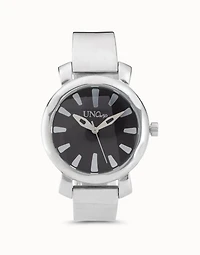 Silver plated watch with black dial