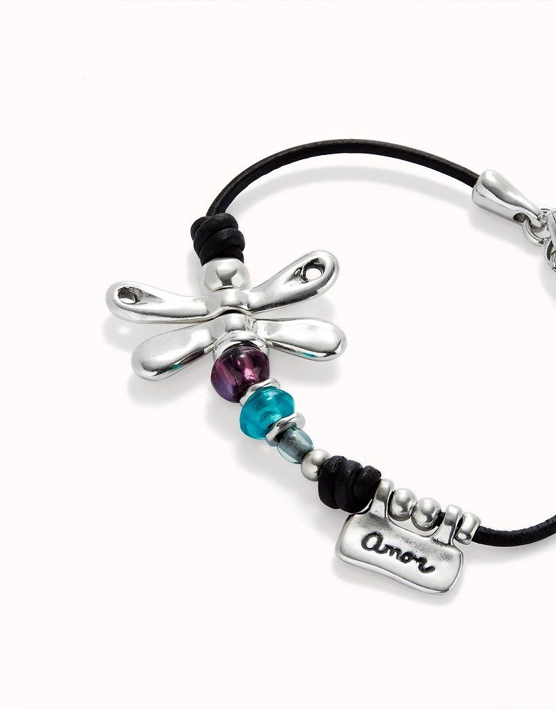 Leather bracelet with dragonfly