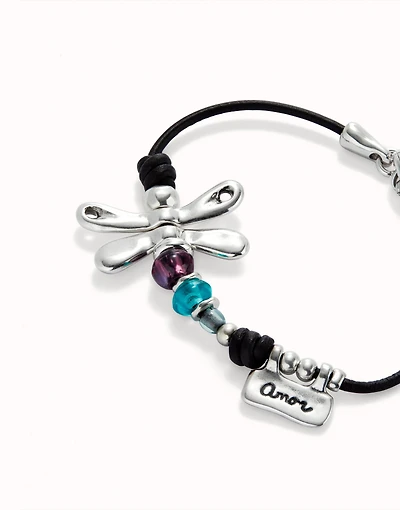Leather bracelet with dragonfly