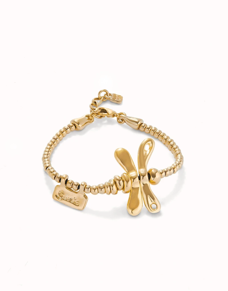 Elastic bracelet with 18K gold-plated dragonfly