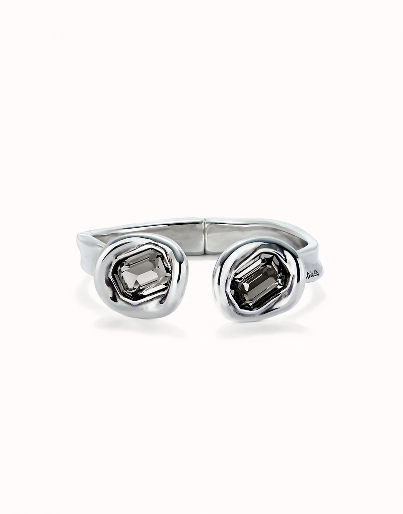 Bangle bracelet with two grey crystals