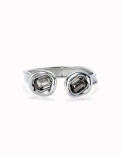 Bangle bracelet with two grey crystals