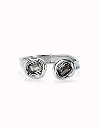 Bangle bracelet with two grey crystals