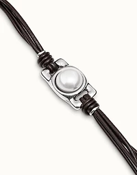 Brown leather bracelet with rectangular white bead