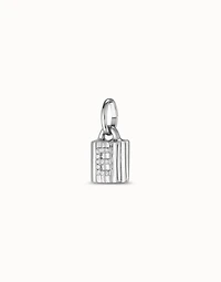 Sterling silver-plated padlock charm with topaz letter E