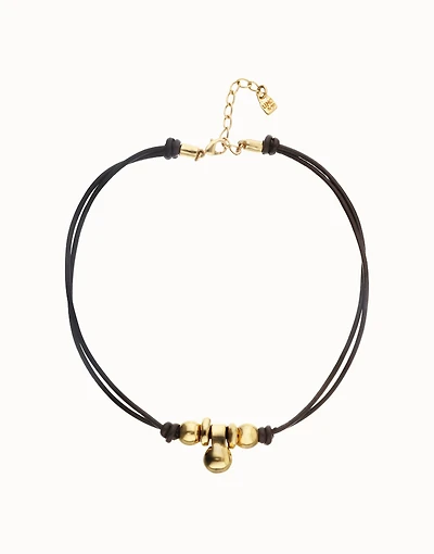 Short leather necklace with three spheres