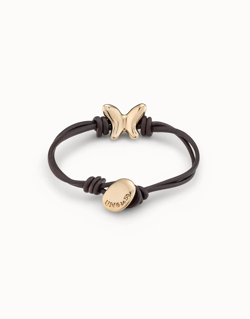 Double strand leather bracelet with a butterfly
