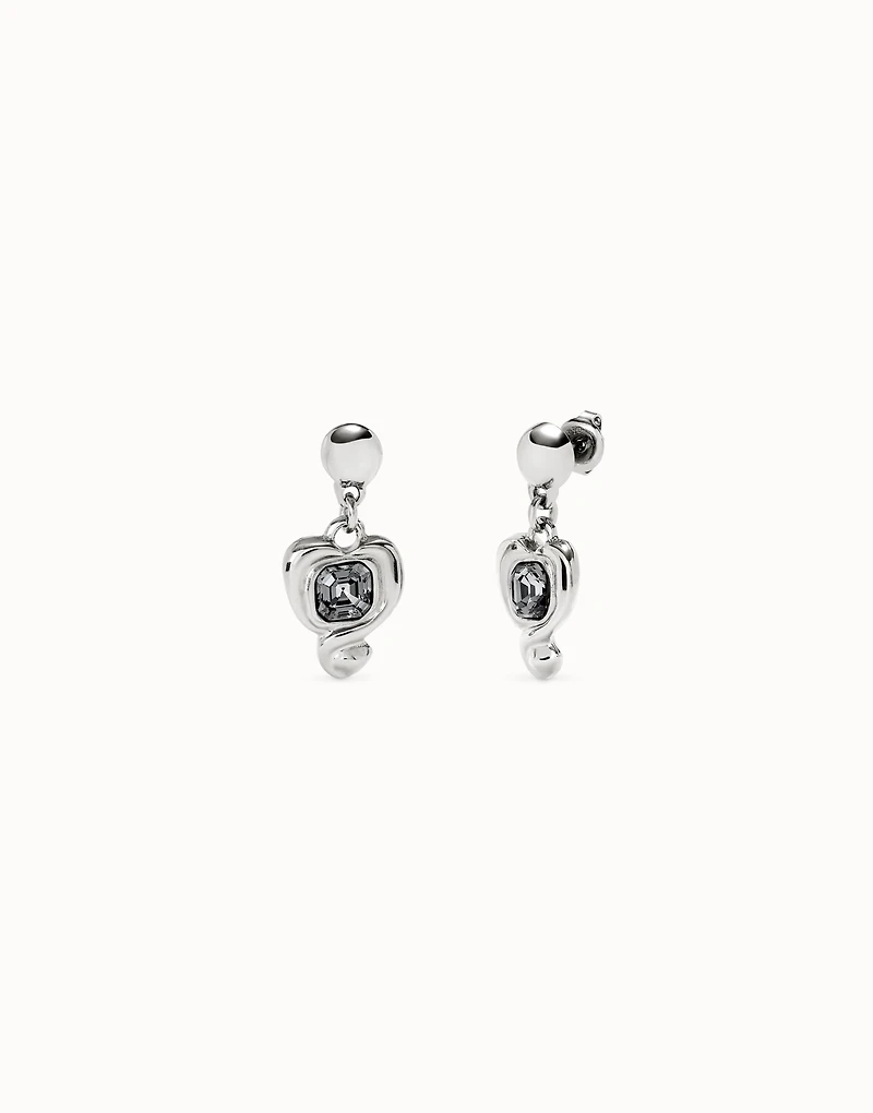 Drop earrings with a heart and black crystal