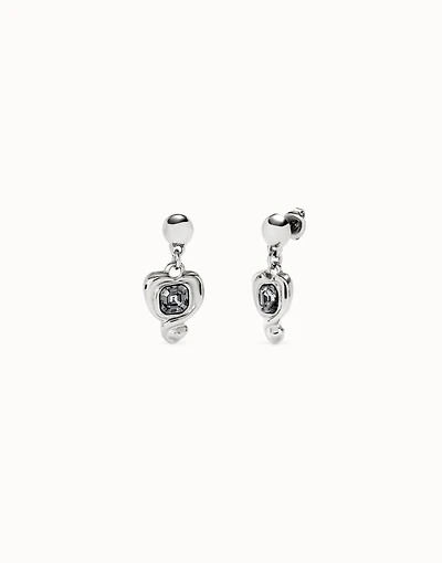 Drop earrings with a heart and black crystal