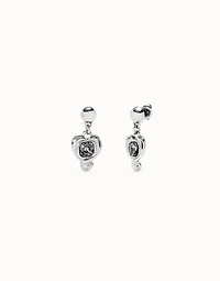 Drop earrings with a heart and black crystal