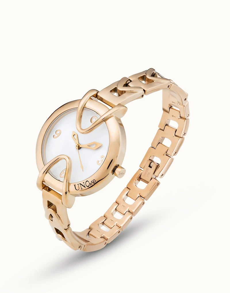 18K gold-plated watch with metal strap and round white dial