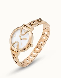 18K gold-plated watch with metal strap and round white dial