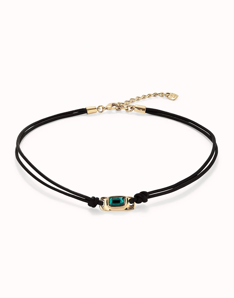 Leather necklace with green crystal