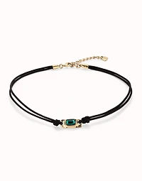 Leather necklace with green crystal