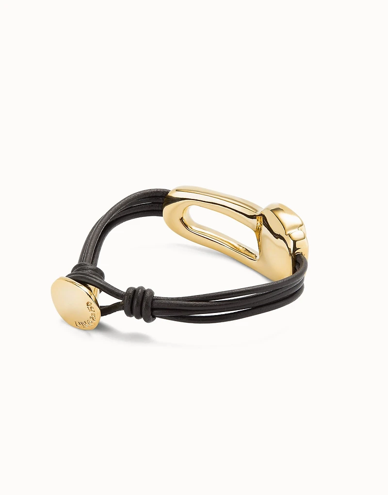 Leather bracelet with a black crystal