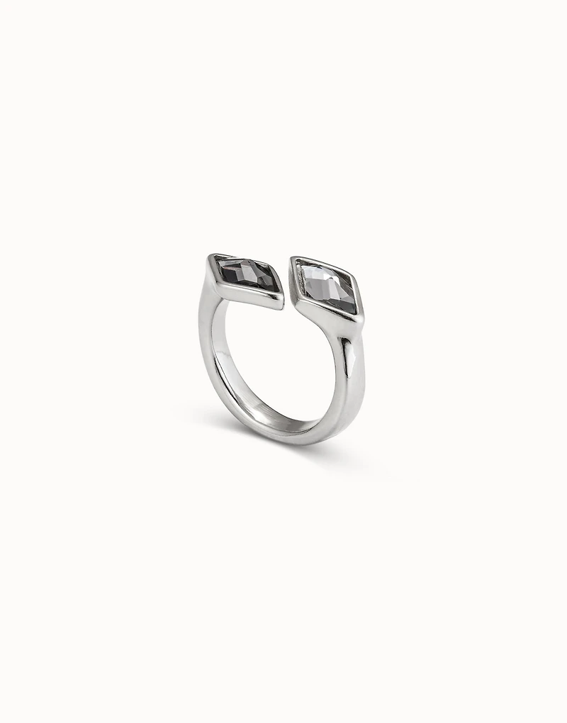 Open ring with two crystals