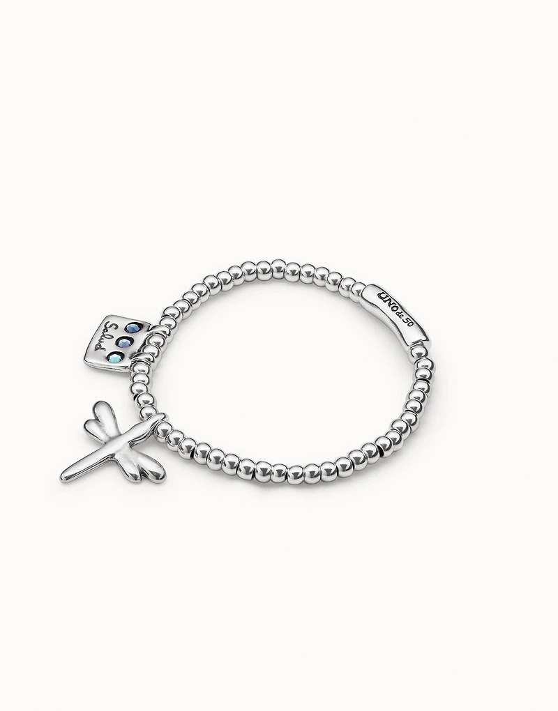 Beaded stretch bracelet with a dragonfly charm