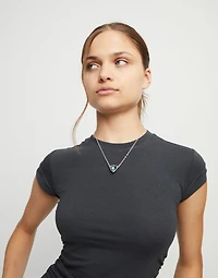 Pendant chain link necklace with green crystal