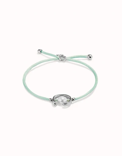 Blue green cord bracelet with a pearl