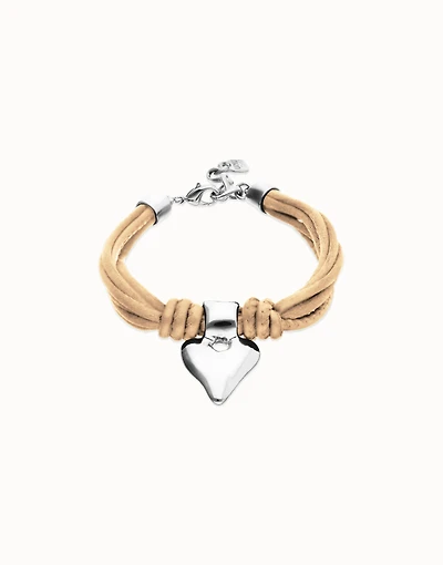 Bracelet in silk thread and camel leather with heart