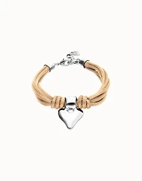 Bracelet in silk thread and camel leather with heart